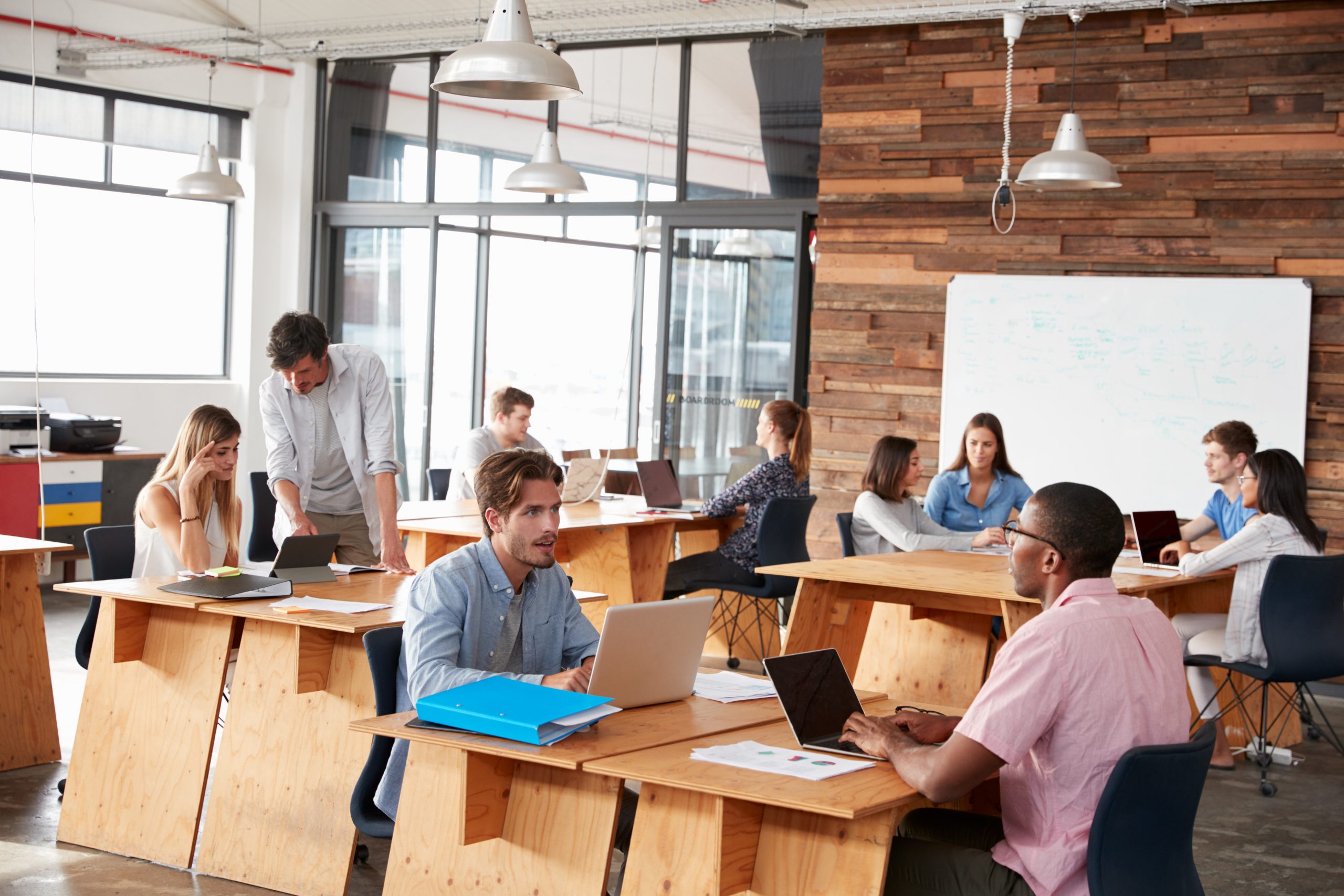 Young,Adult,Colleagues,Working,In,An,Open,Plan,Office